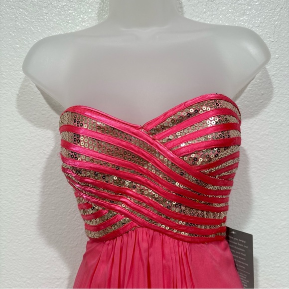 NWT reign on pink & gold sequin sweetheart strapless high low mesh prom dress - Picture 2 of 9